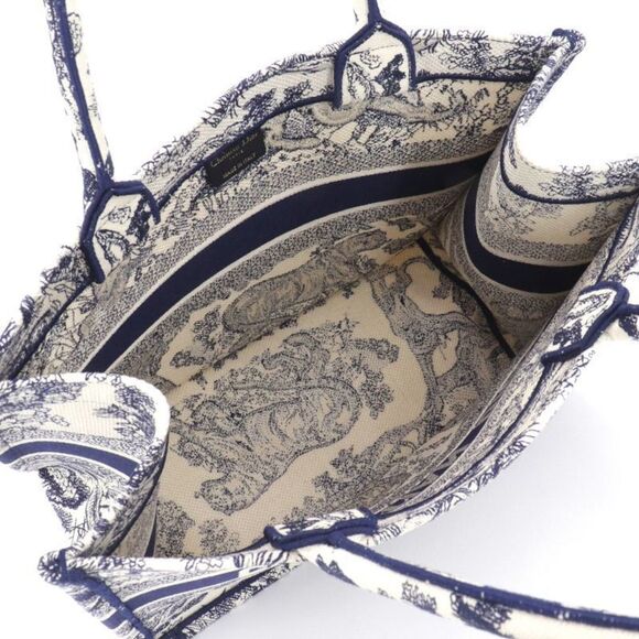 Christian Dior Toile de Jouy Embroidery Tote Bag Navy - Picture 3 of 6